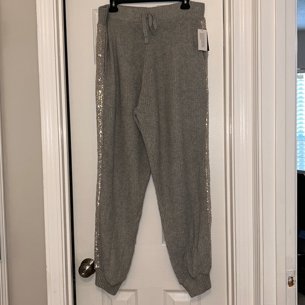 INC International Concepts Sequins Side Women’s Grey Knit Sweater Joggers  XL